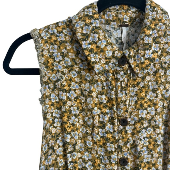 Free People Mustard Yellow Floral Button Down Sleeveless Dress - Picture 3 of 5